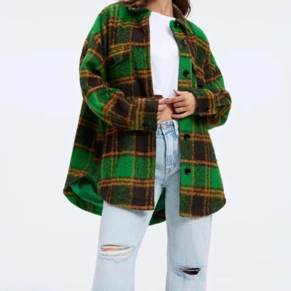 Good American Plaid Shacket Green Women’s Jacket - Picture 2 of 7